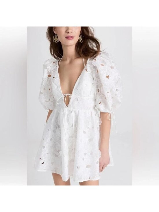 For Love & Lemons Dresses & Skirts - For Love & Lemons Leighton 3D White Lace Mini Dress Medium Bride Event Boho